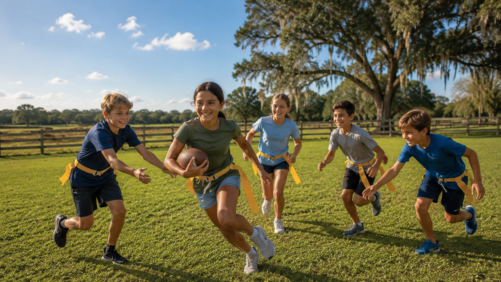 Campers enjoying the outdoor free play area on a hot Florida summer day